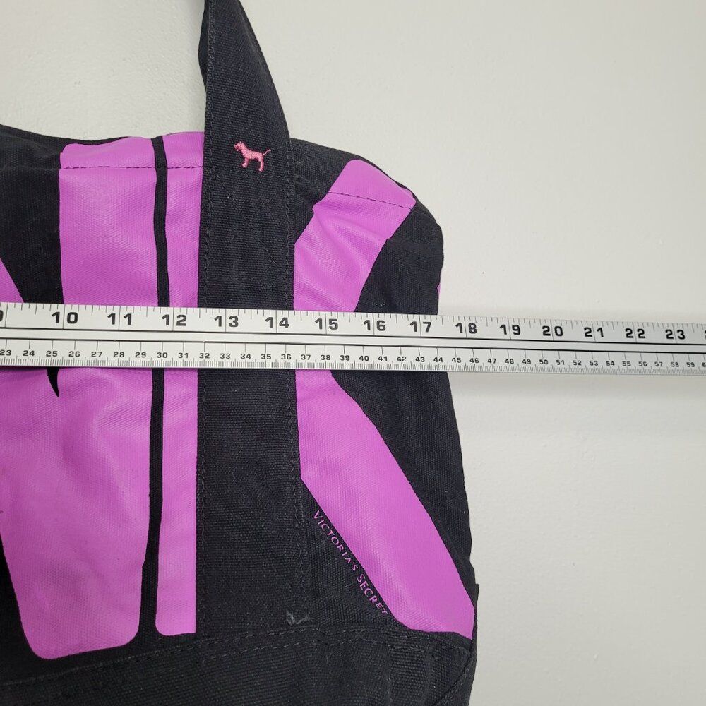 Y2K Victoria’s Secret PINK Canvas Tote weekender overnight bag black magenta - Picture 3 of 6